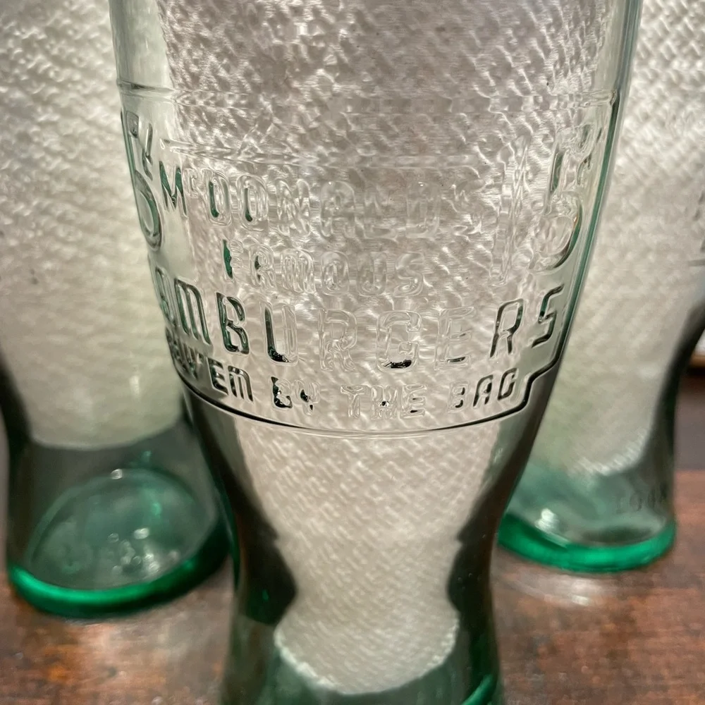 3 Bundle Vintage Famous 15 cent Hamburger McDonalds 1948 Green Glass‎ Cup